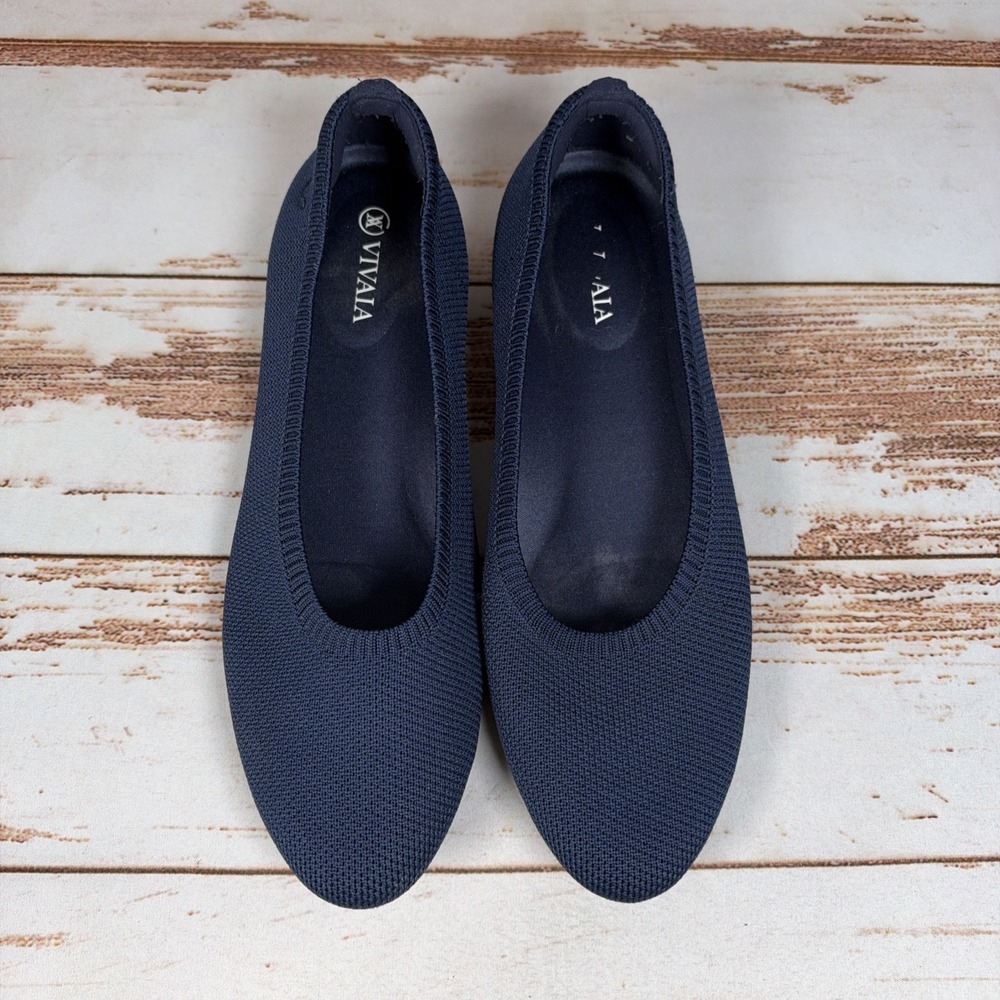 Vivaia Aria Walker Pointed Ballet Flats Navy Blue Knit Womens EU 39 US 8